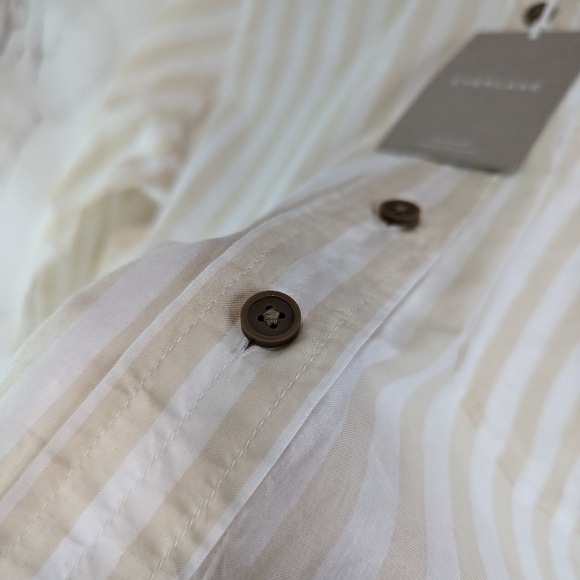 Everlane Shirt Womens Striped Button Up Silky Cotton Way Short Crop Sand - Picture 13 of 15